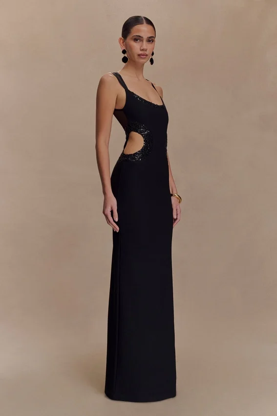 Angelique Beaded Crepe Maxi Dress – Black Angelique Beaded Crepe Maxi Dress – Black