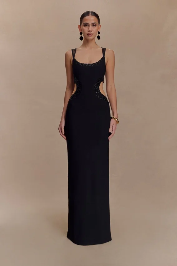 Angelique Beaded Crepe Maxi Dress – Black Angelique Beaded Crepe Maxi Dress – Black