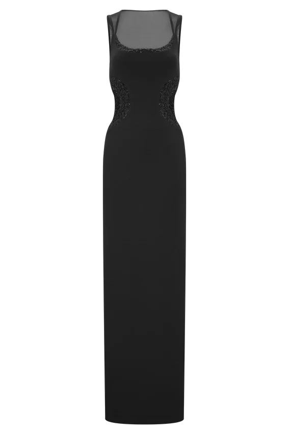 Angelique Beaded Crepe Maxi Dress – Black Angelique Beaded Crepe Maxi Dress – Black