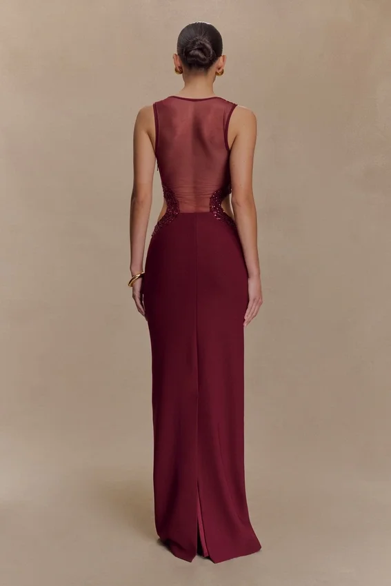 Angelique Beaded Crepe Maxi Dress – Wine Angelique Beaded Crepe Maxi Dress – Wine