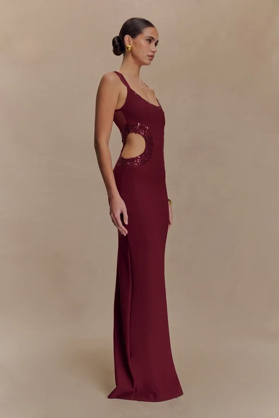 Angelique Beaded Crepe Maxi Dress – Wine Angelique Beaded Crepe Maxi Dress – Wine