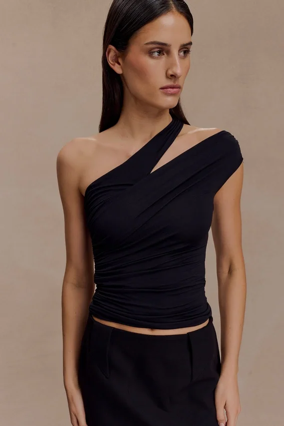 Anna One Shoulder Modal Top – Black Anna One Shoulder Modal Top – Black