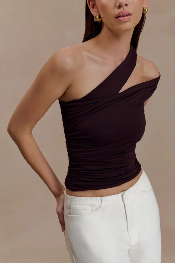 Anna One Shoulder Modal Top – Cacao Brown Anna One Shoulder Modal Top – Cacao Brown