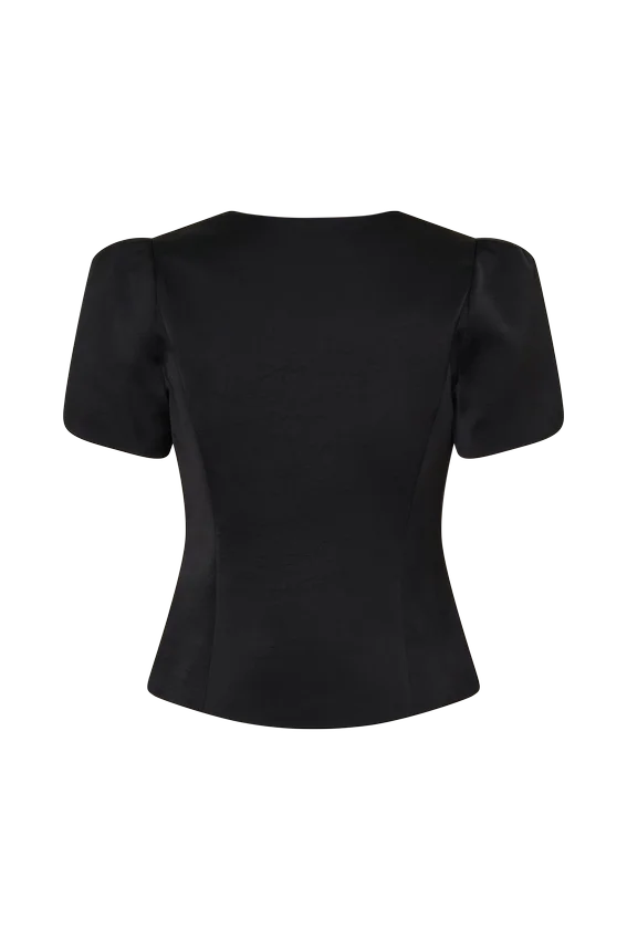 Anne Short Sleeve Satin Top – Black Anne Short Sleeve Satin Top – Black