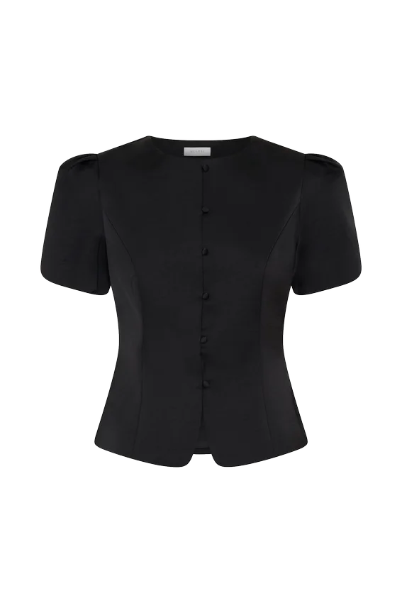 Anne Short Sleeve Satin Top – Black Anne Short Sleeve Satin Top – Black