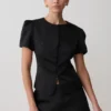 Anne Short Sleeve Satin Top – Black Anne Short Sleeve Satin Top – Black