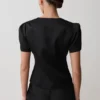 Anne Short Sleeve Satin Top – Black Anne Short Sleeve Satin Top – Black