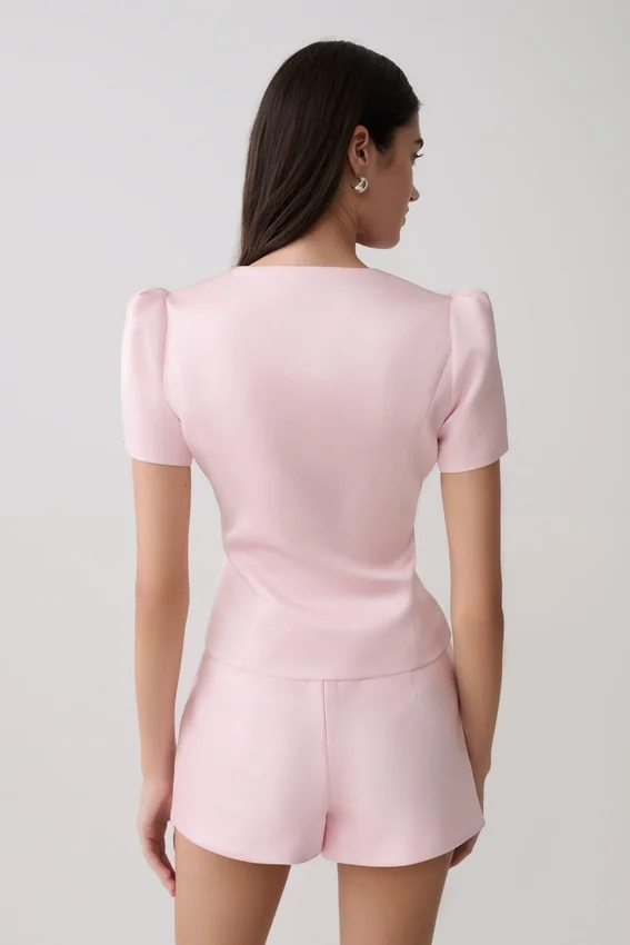 Anne Short Sleeve Satin Top – Pale Pink Anne Short Sleeve Satin Top – Pale Pink