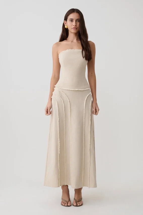 Annie Linen Frayed Midi Skirt – Natural Annie Linen Frayed Midi Skirt – Natural