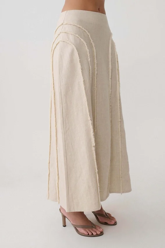 Annie Linen Frayed Midi Skirt – Natural Annie Linen Frayed Midi Skirt – Natural