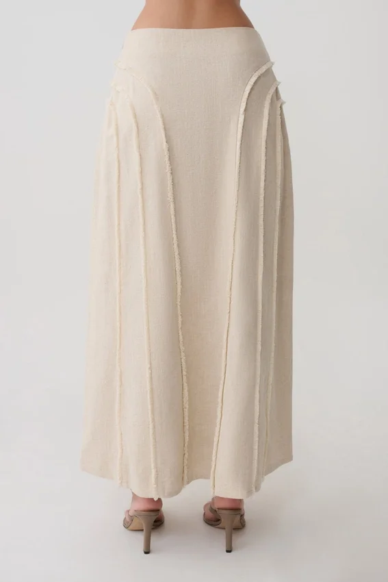 Annie Linen Frayed Midi Skirt – Natural Annie Linen Frayed Midi Skirt – Natural