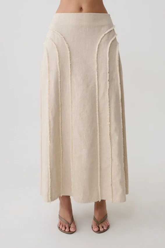 Annie Linen Frayed Midi Skirt – Natural Annie Linen Frayed Midi Skirt – Natural