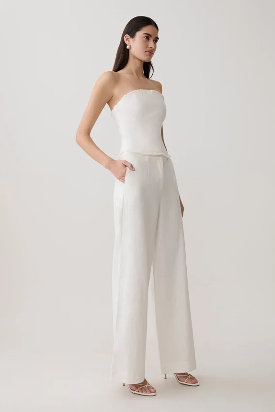 Annie Strapless Tie Back Linen Top – White Annie Strapless Tie Back Linen Top – White