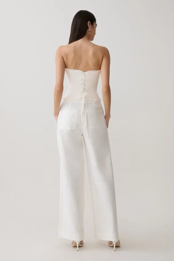 Annie Strapless Tie Back Linen Top – White Annie Strapless Tie Back Linen Top – White