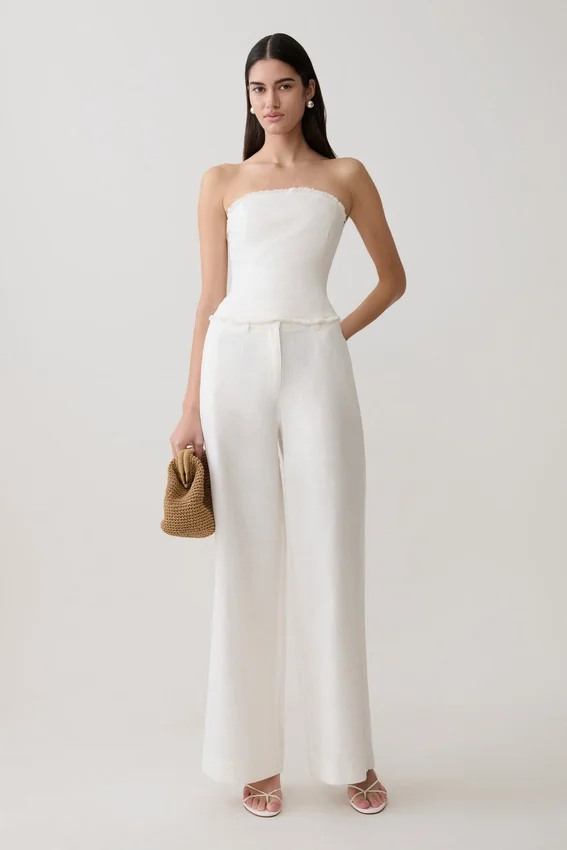 Annie Strapless Tie Back Linen Top – White Annie Strapless Tie Back Linen Top – White