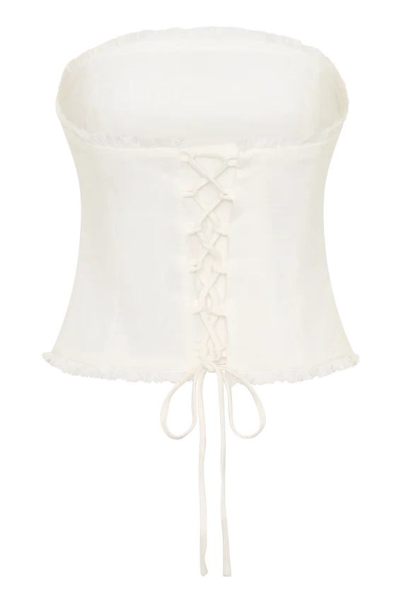 Annie Strapless Tie Back Linen Top – White Annie Strapless Tie Back Linen Top – White