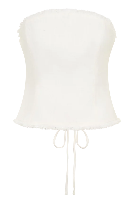Annie Strapless Tie Back Linen Top – White Annie Strapless Tie Back Linen Top – White