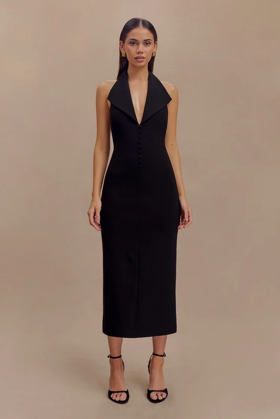 Annita Crepe Halter Midi Dress – Black Annita Crepe Halter Midi Dress – Black