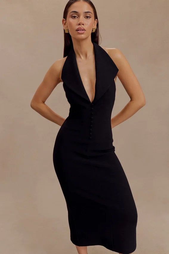 Annita Crepe Halter Midi Dress – Black Annita Crepe Halter Midi Dress – Black