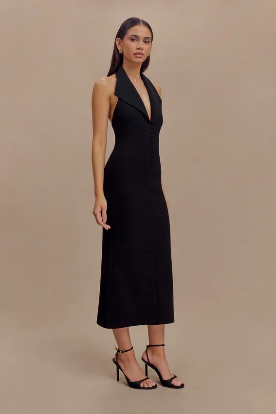 Annita Crepe Halter Midi Dress – Black Annita Crepe Halter Midi Dress – Black