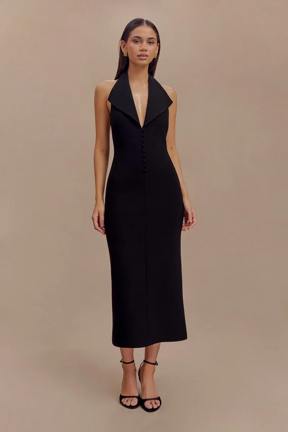 Annita Crepe Halter Midi Dress – Black Annita Crepe Halter Midi Dress – Black