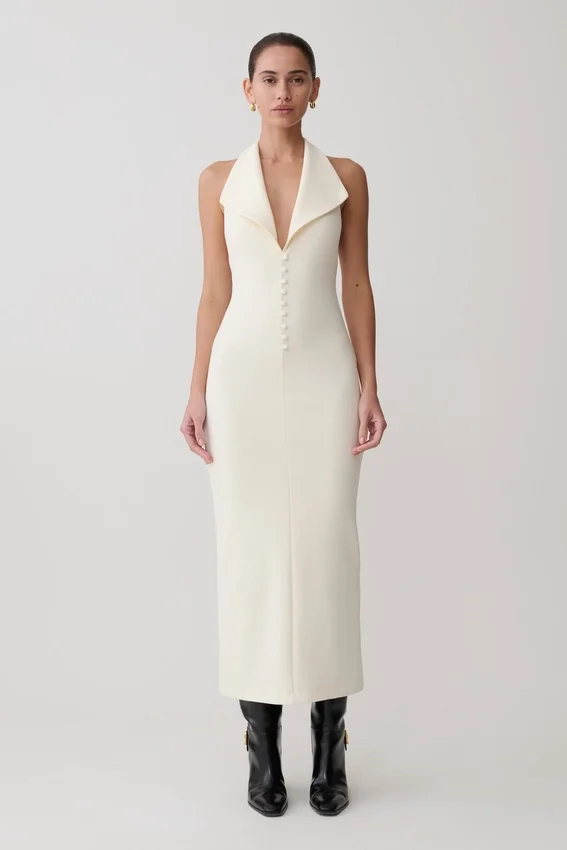Annita Crepe Halter Midi Dress – Ivory Annita Crepe Halter Midi Dress – Ivory