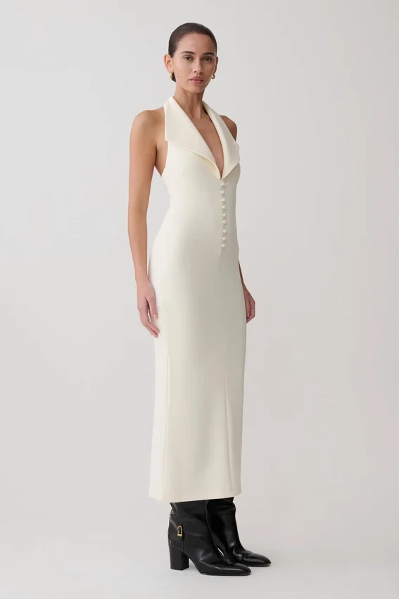 Annita Crepe Halter Midi Dress – Ivory Annita Crepe Halter Midi Dress – Ivory