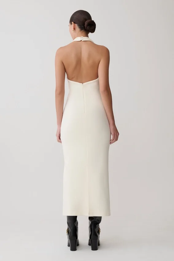Annita Crepe Halter Midi Dress – Ivory Annita Crepe Halter Midi Dress – Ivory