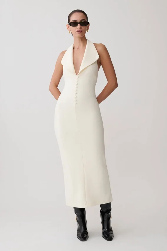 Annita Crepe Halter Midi Dress – Ivory Annita Crepe Halter Midi Dress – Ivory