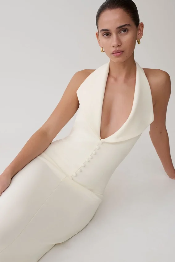 Annita Crepe Halter Midi Dress – Ivory Annita Crepe Halter Midi Dress – Ivory