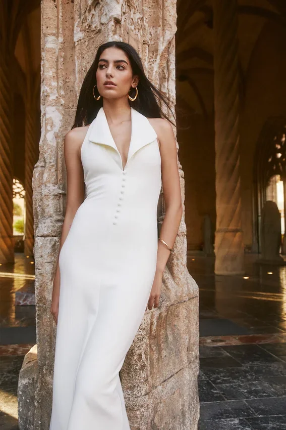Annita Crepe Halter Midi Dress – Ivory Annita Crepe Halter Midi Dress – Ivory