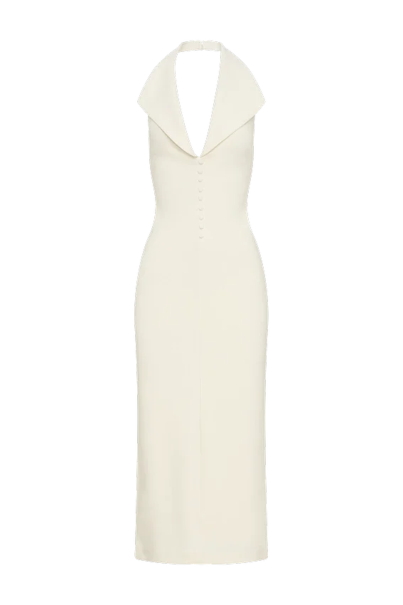 Annita Crepe Halter Midi Dress – Ivory Annita Crepe Halter Midi Dress – Ivory