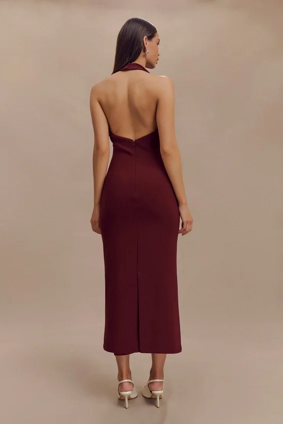 Annita Crepe Halter Midi Dress – Merlot Annita Crepe Halter Midi Dress – Merlot