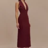 Annita Crepe Halter Midi Dress – Merlot Annita Crepe Halter Midi Dress – Merlot