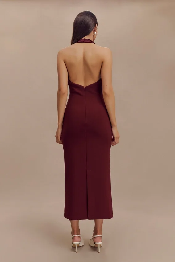 Annita Crepe Halter Midi Dress – Merlot Annita Crepe Halter Midi Dress – Merlot