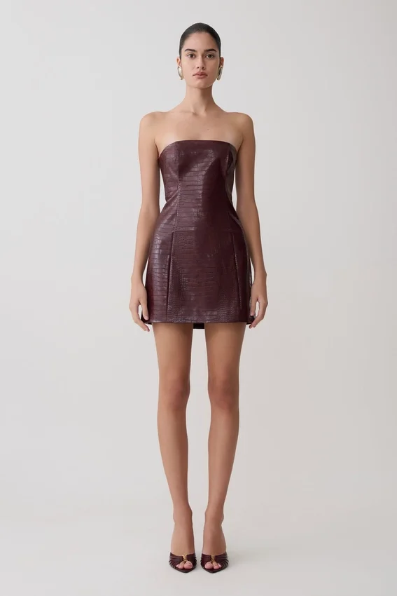 Anouk Faux Leather Strapless Mini Dress – Merlot Anouk Faux Leather Strapless Mini Dress – Merlot