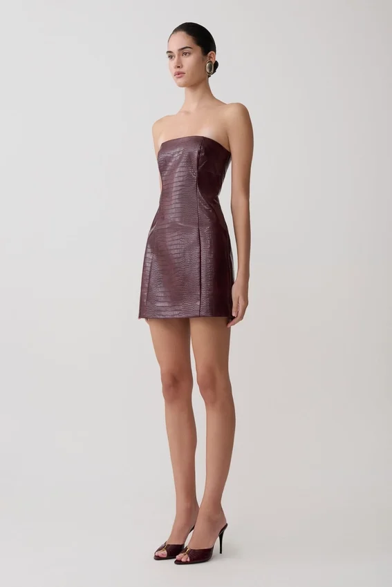 Anouk Faux Leather Strapless Mini Dress – Merlot Anouk Faux Leather Strapless Mini Dress – Merlot