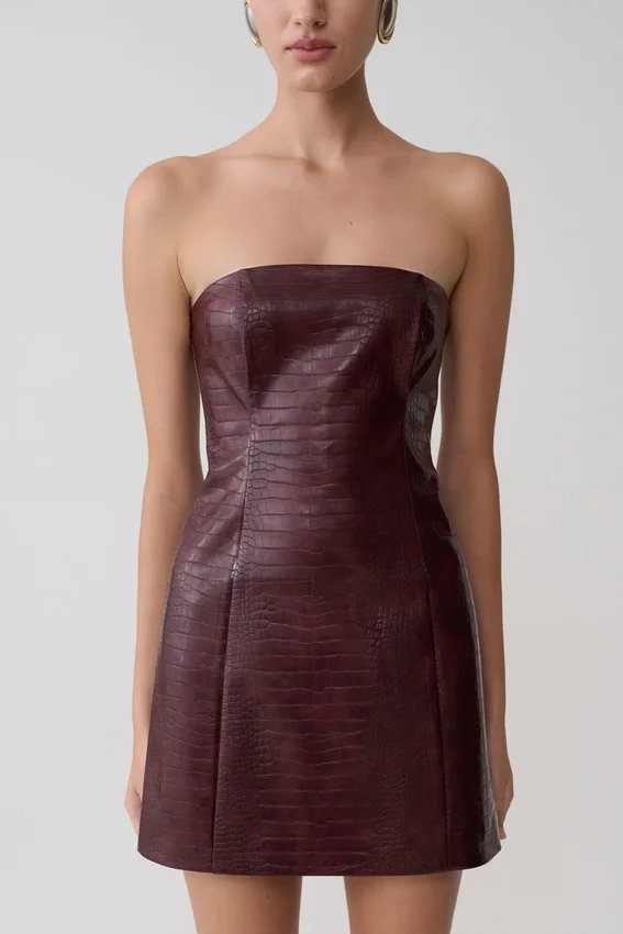 Anouk Faux Leather Strapless Mini Dress – Merlot Anouk Faux Leather Strapless Mini Dress – Merlot