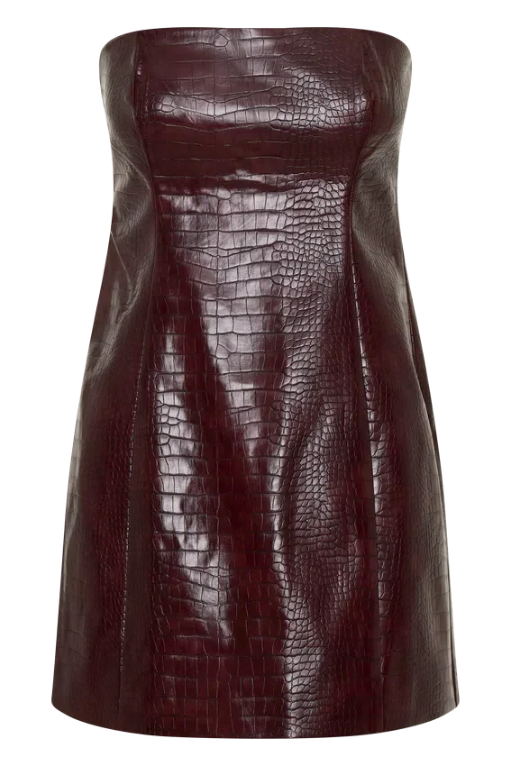 Anouk Faux Leather Strapless Mini Dress – Merlot Anouk Faux Leather Strapless Mini Dress – Merlot