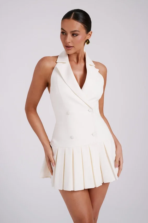 Antoinette Pleated Mini Dress – Ivory Antoinette Pleated Mini Dress – Ivory