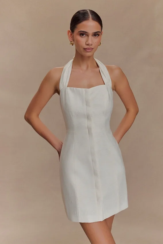 Anya Linen Halter Mini Dress – Oat Marle Anya Linen Halter Mini Dress – Oat Marle