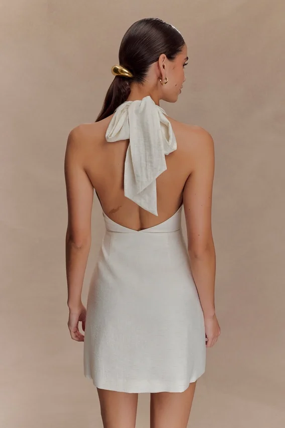 Anya Linen Halter Mini Dress – Oat Marle Anya Linen Halter Mini Dress – Oat Marle