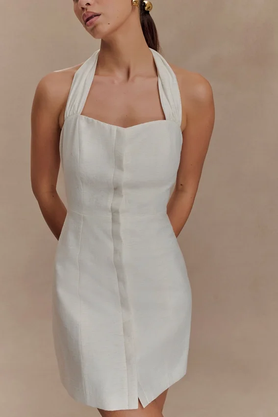 Anya Linen Halter Mini Dress – Oat Marle Anya Linen Halter Mini Dress – Oat Marle