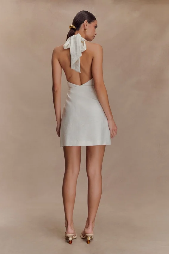 Anya Linen Halter Mini Dress – Oat Marle Anya Linen Halter Mini Dress – Oat Marle