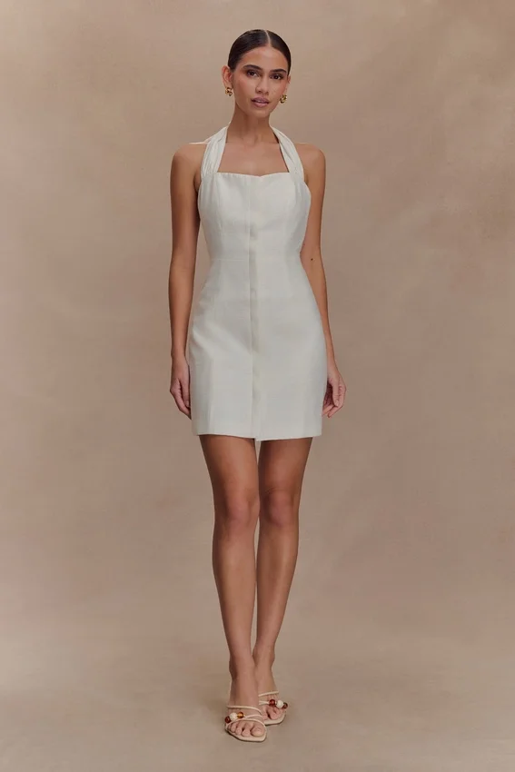 Anya Linen Halter Mini Dress – Oat Marle Anya Linen Halter Mini Dress – Oat Marle