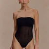 Aoife Strapless Mesh Bodysuit – Black