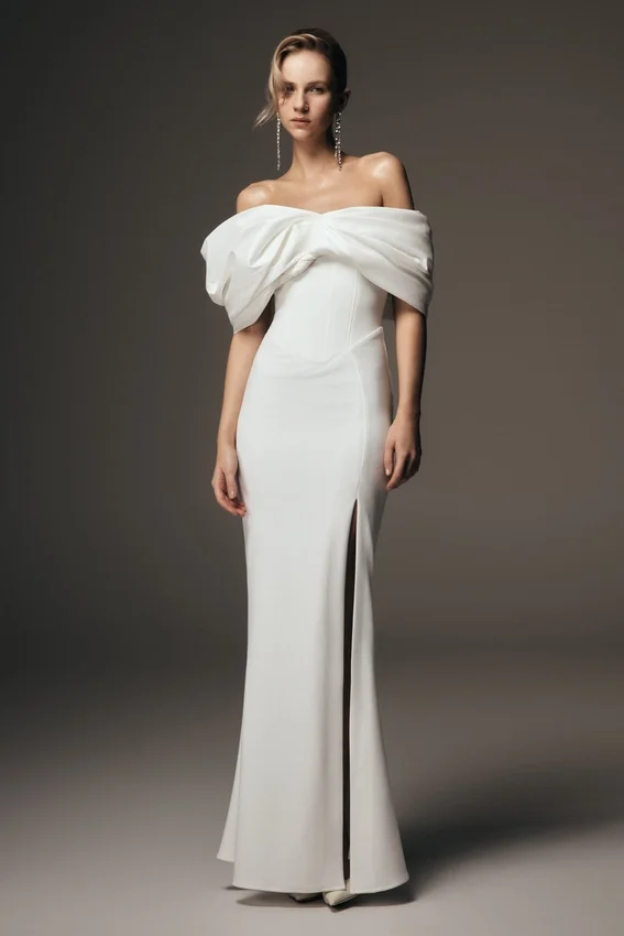 Aphrodite Off Shoulder Crepe Gown – Ivory Aphrodite Off Shoulder Crepe Gown – Ivory