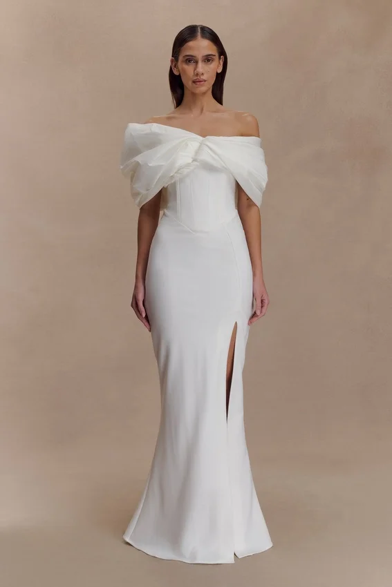 Aphrodite Off Shoulder Crepe Gown – Ivory Aphrodite Off Shoulder Crepe Gown – Ivory