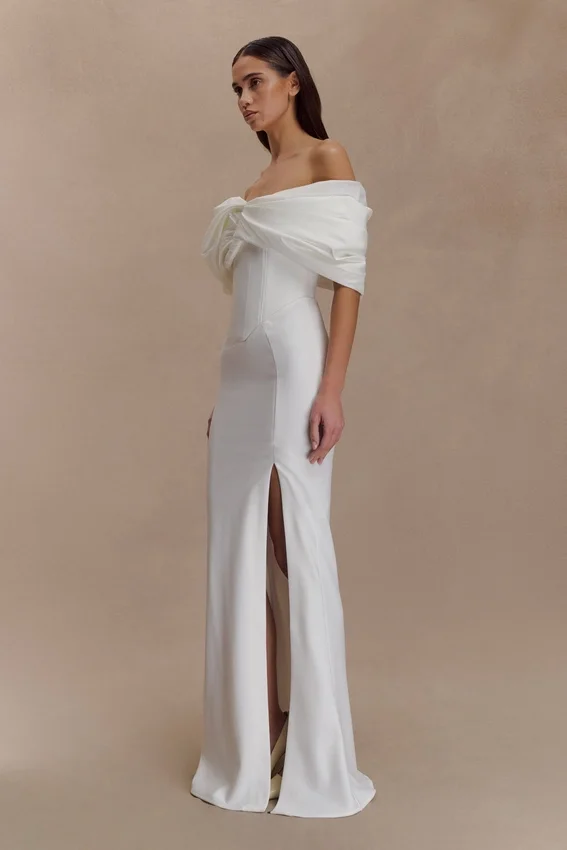 Aphrodite Off Shoulder Crepe Gown – Ivory Aphrodite Off Shoulder Crepe Gown – Ivory