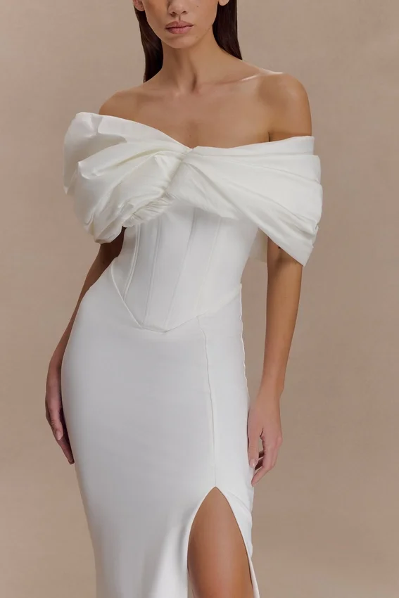 Aphrodite Off Shoulder Crepe Gown – Ivory Aphrodite Off Shoulder Crepe Gown – Ivory
